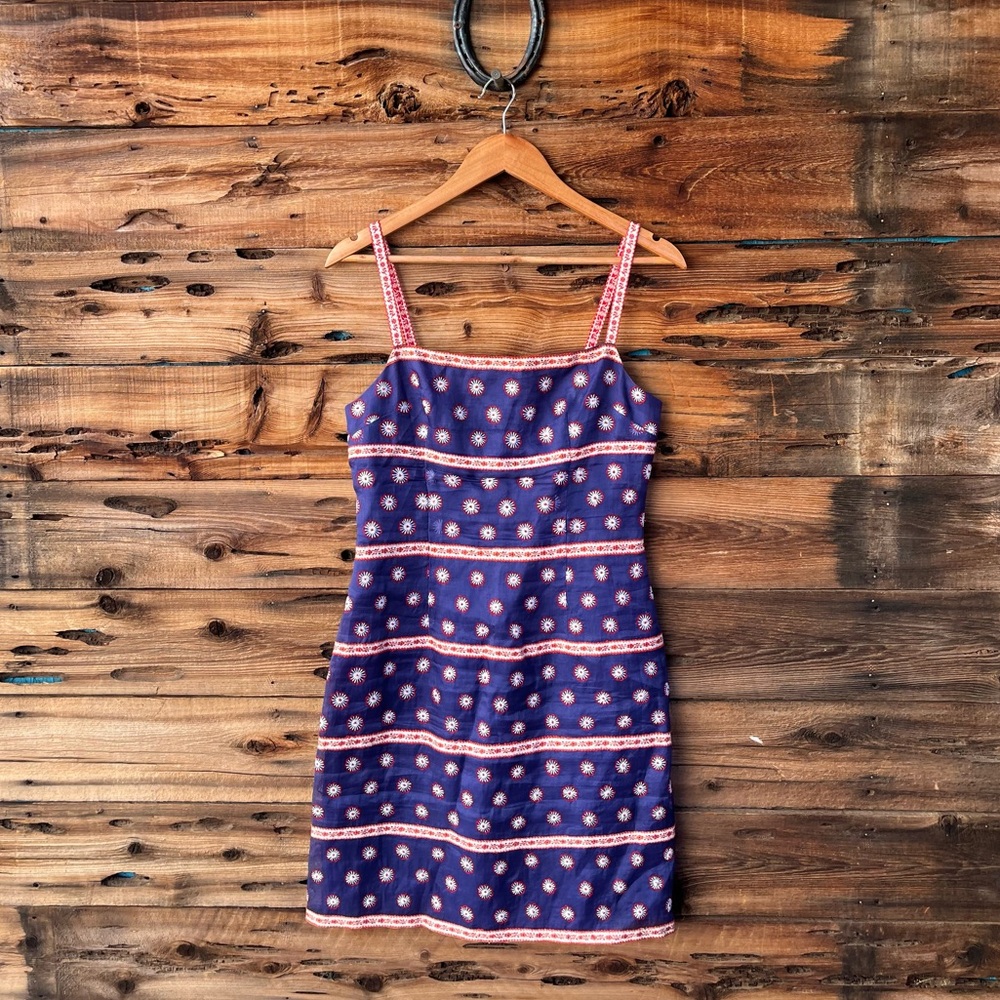 NANETTE LEPORE | Silk Embroidered Navy Dress 8